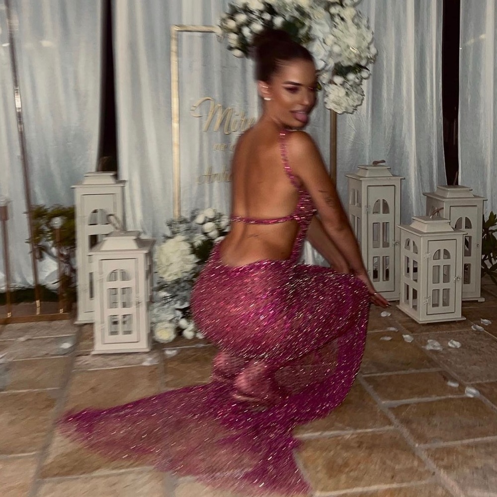 Custom Pink Crystal Net Gown - Picture 5 of 8